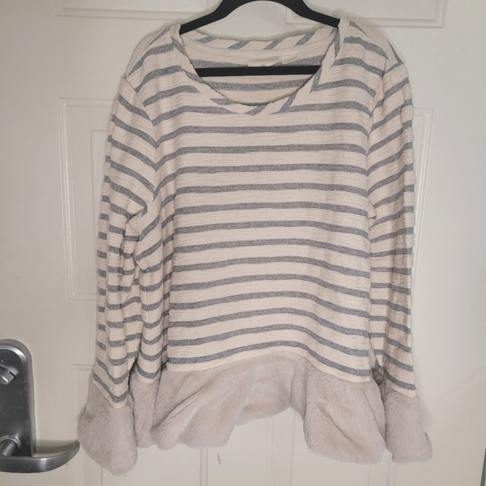 Anthropologie Maeve‎ Faux Fur Trimmed Sweater Size XL